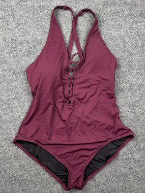 Michael Kors Lace-Up One Piece Swimsuit Size 14 Berry Burgundy MM2C139